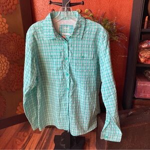 Cabela's Womens XL Long Sleeve Aqua Plaid Insect Repellant Shirt